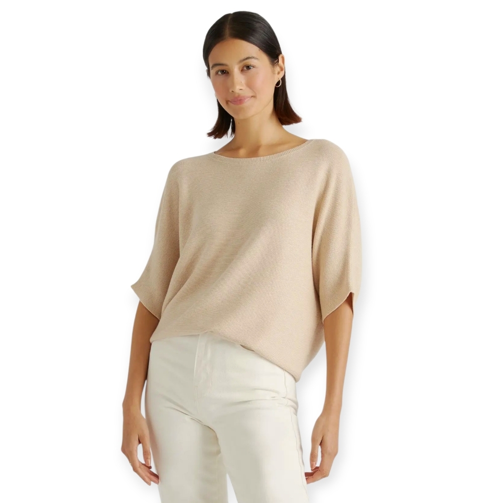 Quince Women's Scoop-Neck Lightweight Sweater in Light Beige